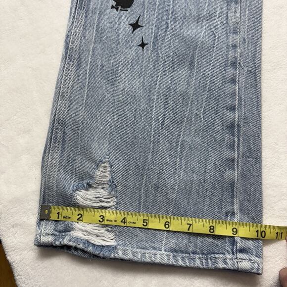 Pac Sun x Playboy Wide Leg Super Distressed Light Wash High Waist Jeans Size 24 - Picture 15 of 16